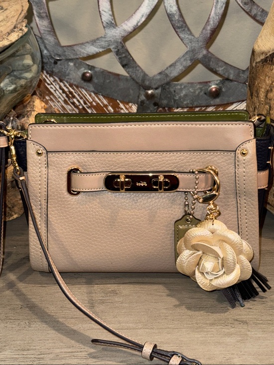 Coach Handbags - Coach Swagger Beige and Olive Green Leather Crossbody w/ tag & Floral Charm